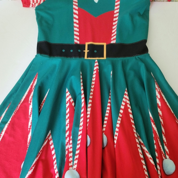 SALE! Christmas Elf dress size S green red print holiday short sleeve - Picture 4 of 8